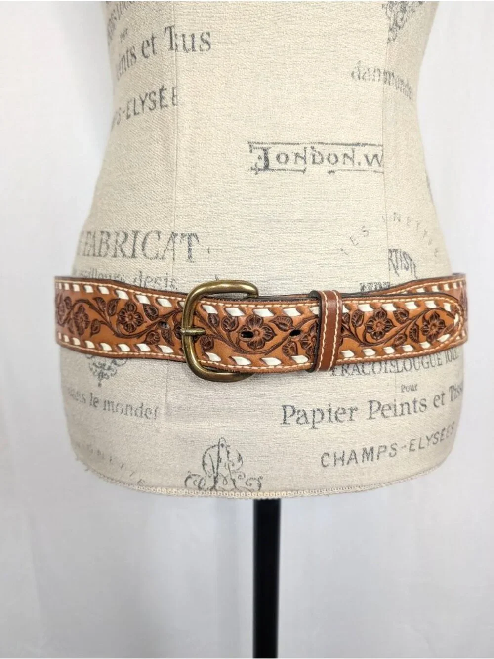 Vintage 90s Richard Western Belt 38 Large Leather Tooled